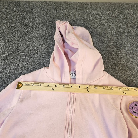Lola + The Boys Girls Pink Smiley Face Patch Zip Up Hoodie Sweatshirt Size 12 - Picture 5 of 9